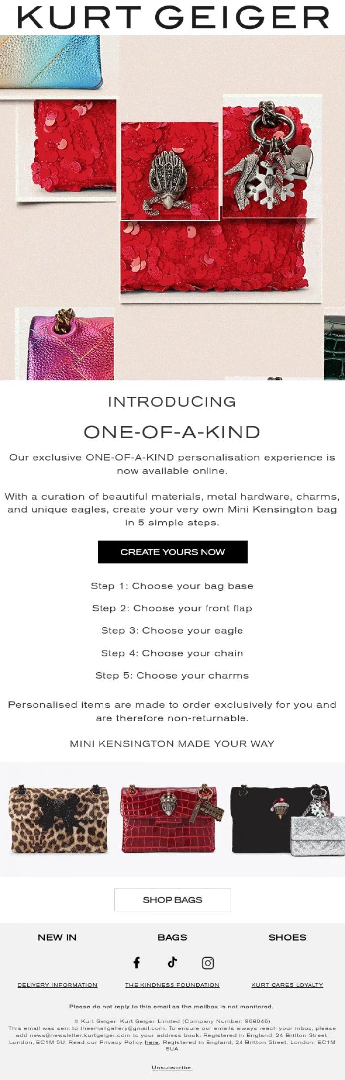 Email Design Inspiration from Kurt Geiger, Introducing One-Of-A-Kind