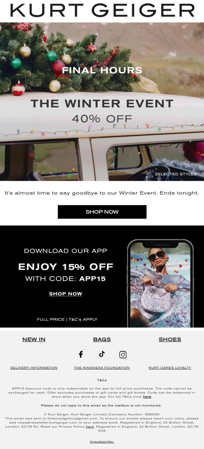 Email Design Inspiration from Kurt Geiger, Final Hours | The Winter Event