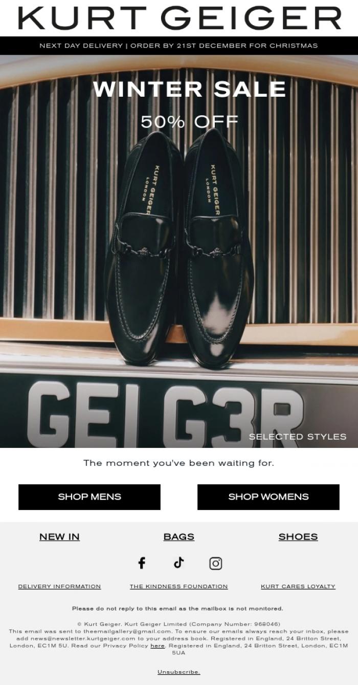 Email Design Inspiration from Kurt Geiger, The Winter Sale Is Here