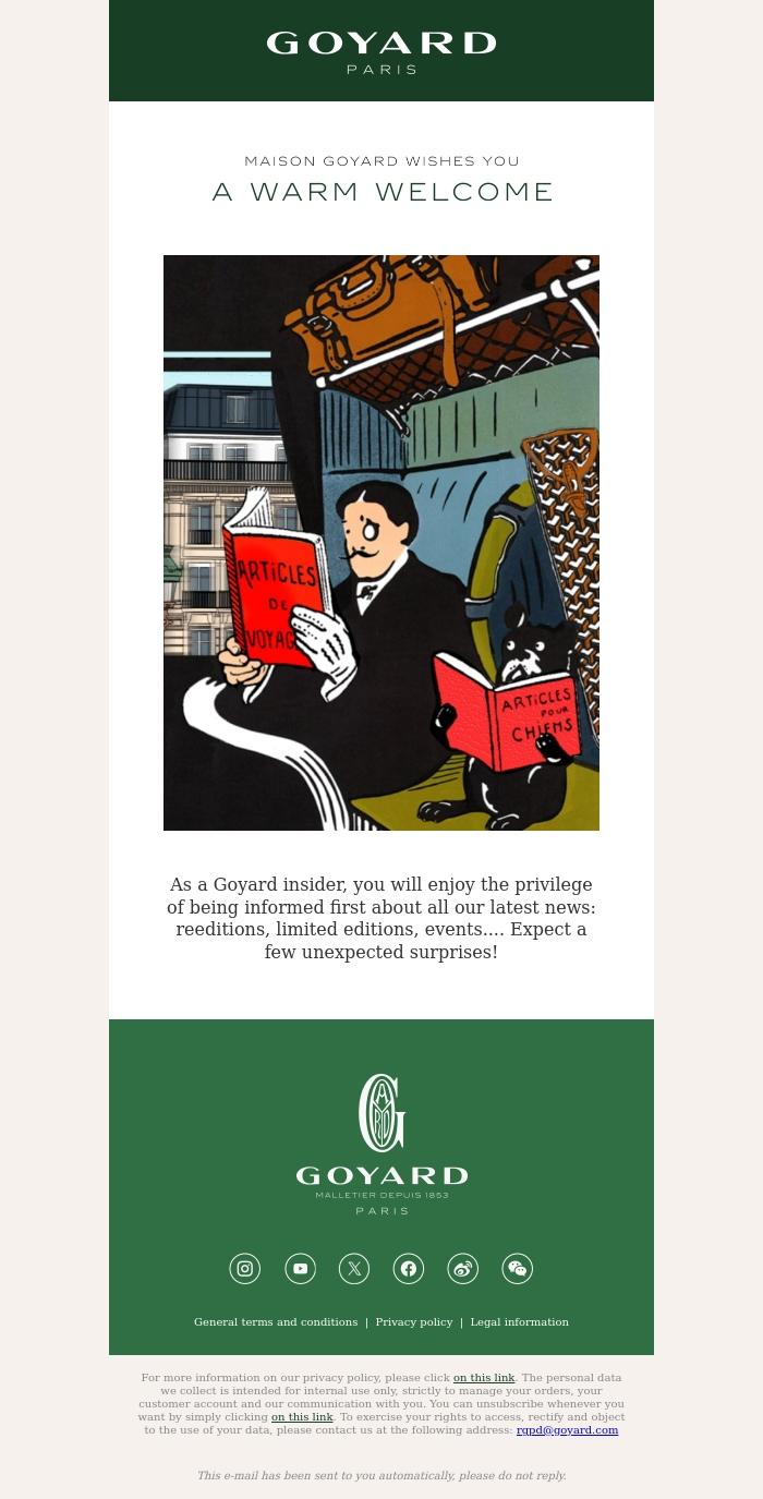 Email Design Inspiration from La Maison Goyard, Thank you for registering for the Goyard Gazette !