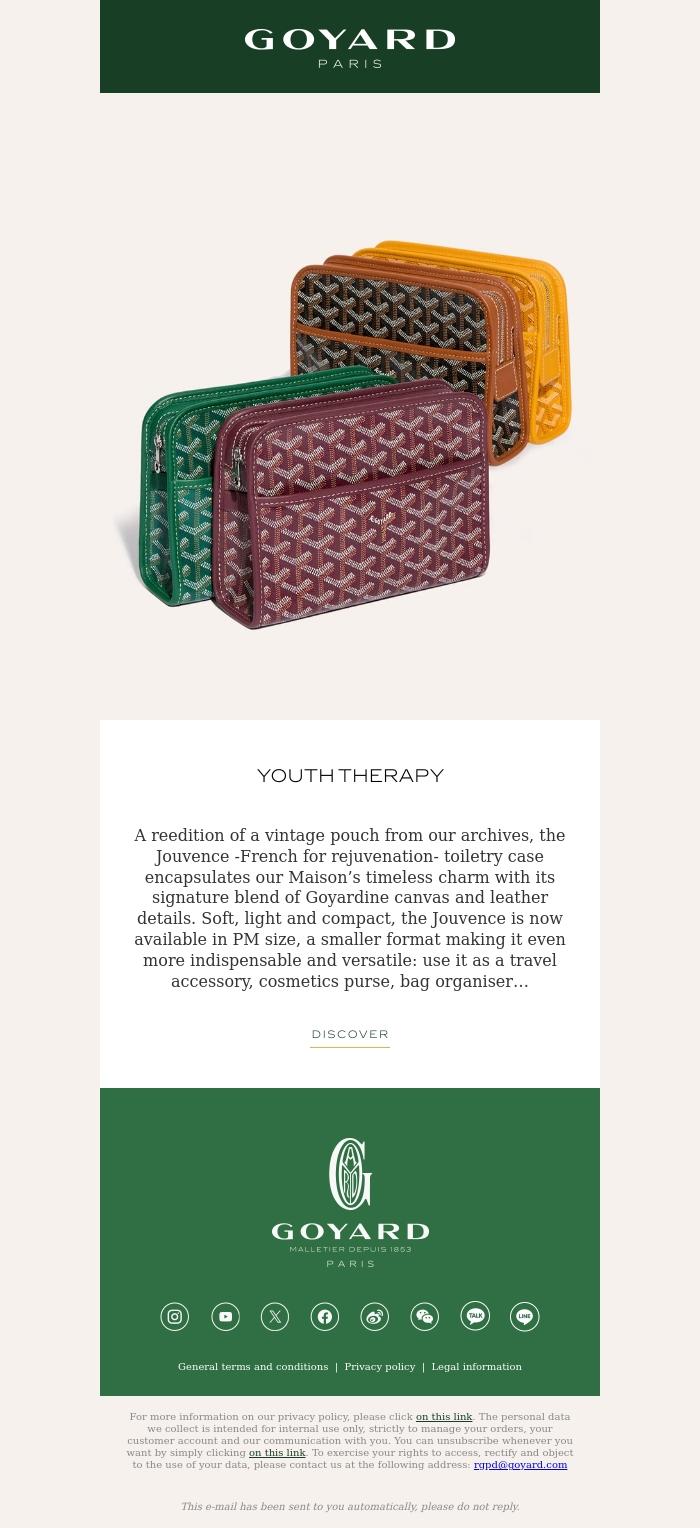 Email Design Inspiration from La Maison Goyard, Goyard's secret to youth