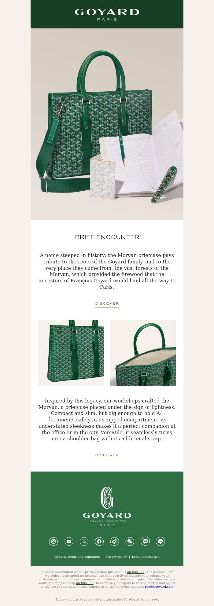 Email Design Inspiration from La Maison Goyard, The perfect fit with the Morvan briefcase