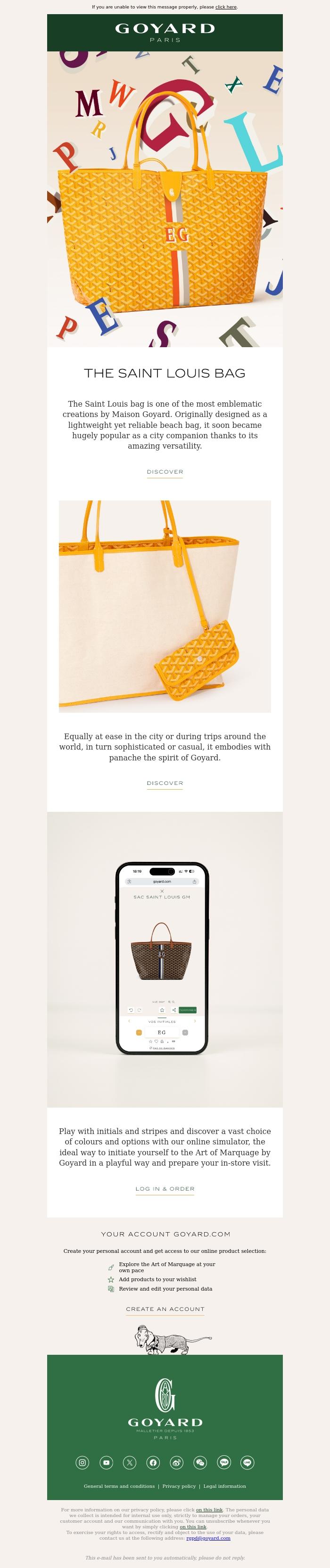 Email Design Inspiration from La Maison Goyard, The Saint Louis bag