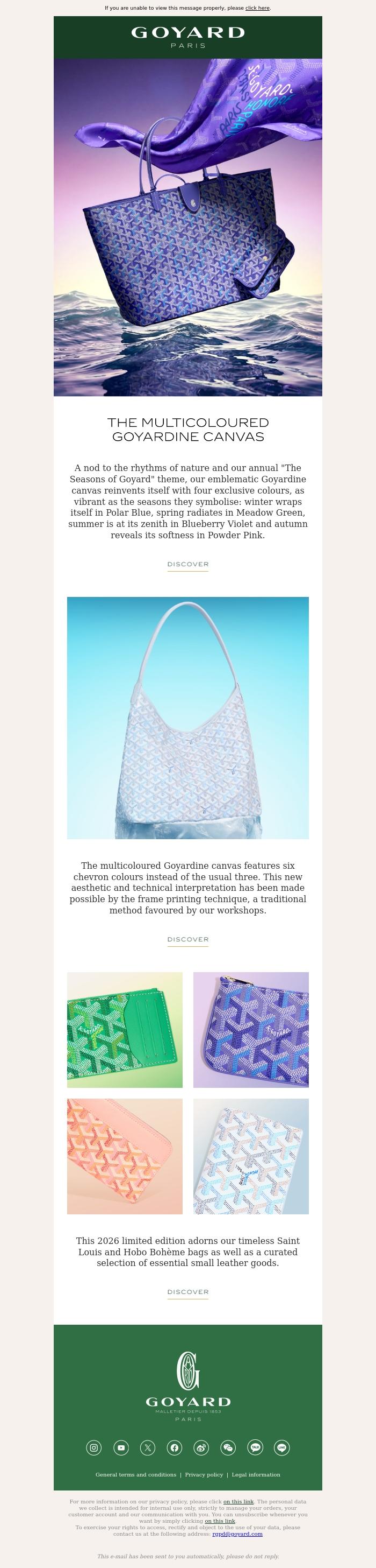 Email Design Inspiration from La Maison Goyard, Vibrantly multicoloured: a fresh take on the Goyardine canvas