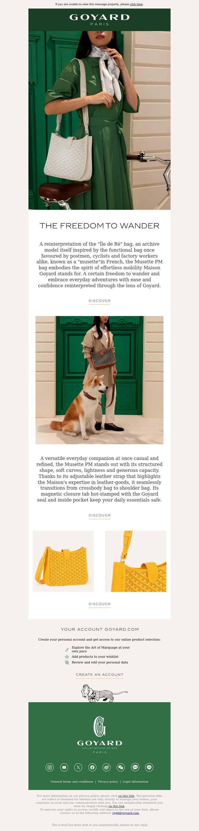 Email Design Inspiration from La Maison Goyard, Introducing the Musette bag