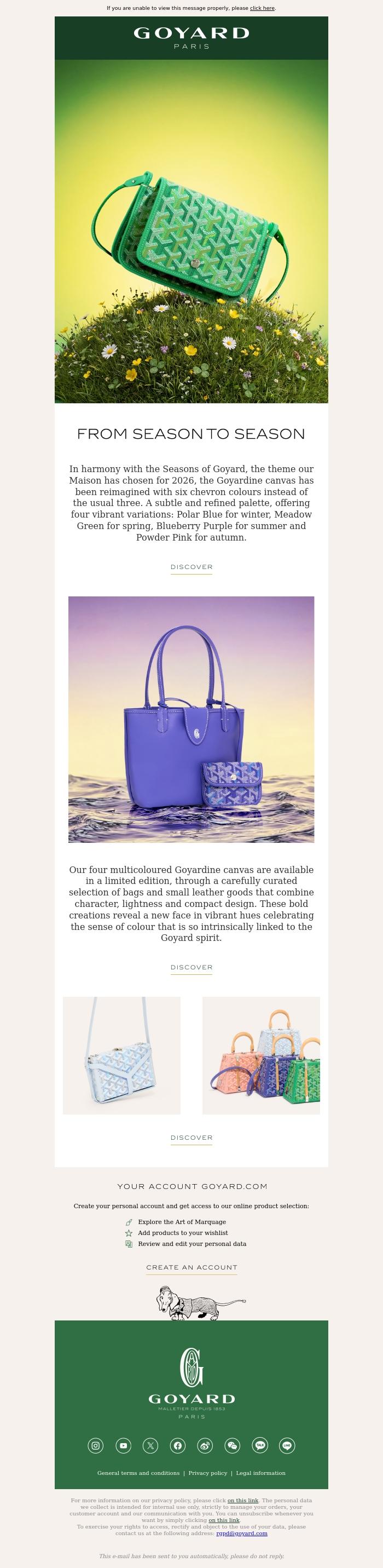 Email Design Inspiration from La Maison Goyard, A bright selection: Discover our multicoloured Goyardine canvas offer