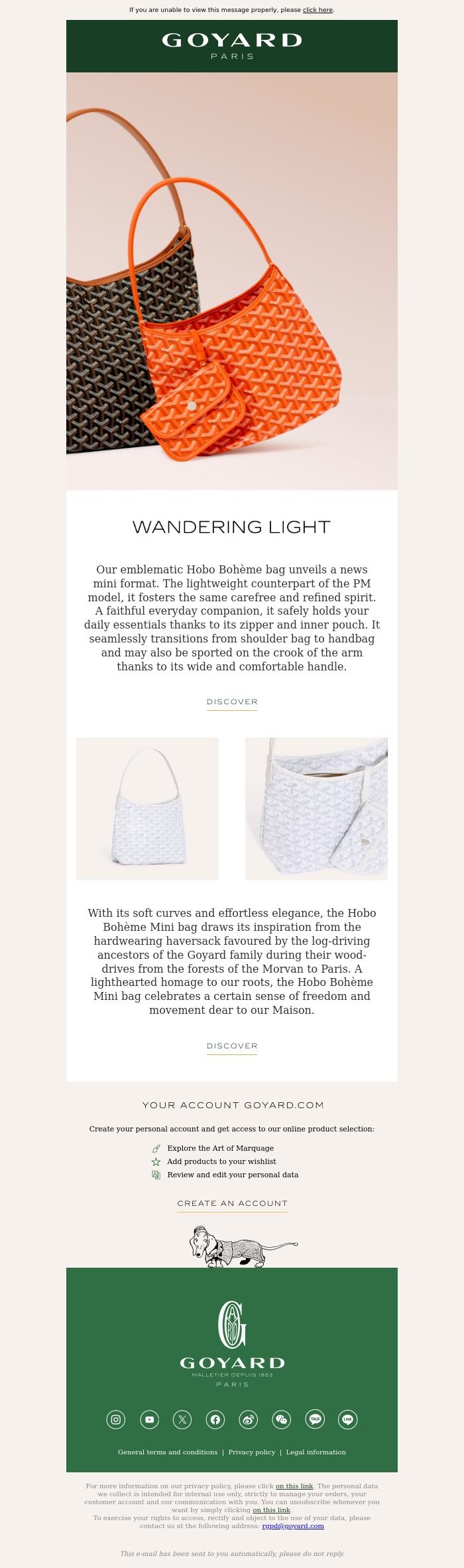 Email Design Inspiration from La Maison Goyard, Hobo Boh&egrave;me in an irresistible mini format