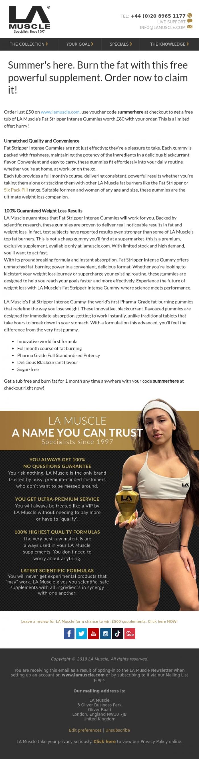 Email Design Inspiration from LA Muscle, &pound;80 fat burner tonight