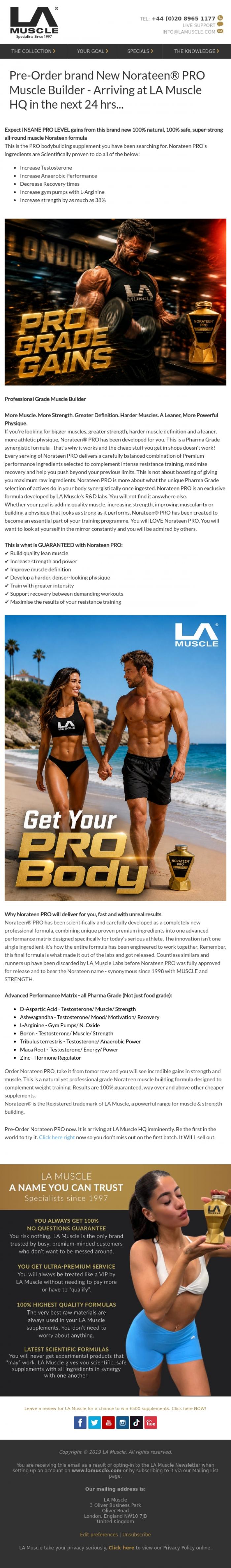 Email Design Inspiration from LA Muscle, Pre-Order brand new Norateen&reg; PRO