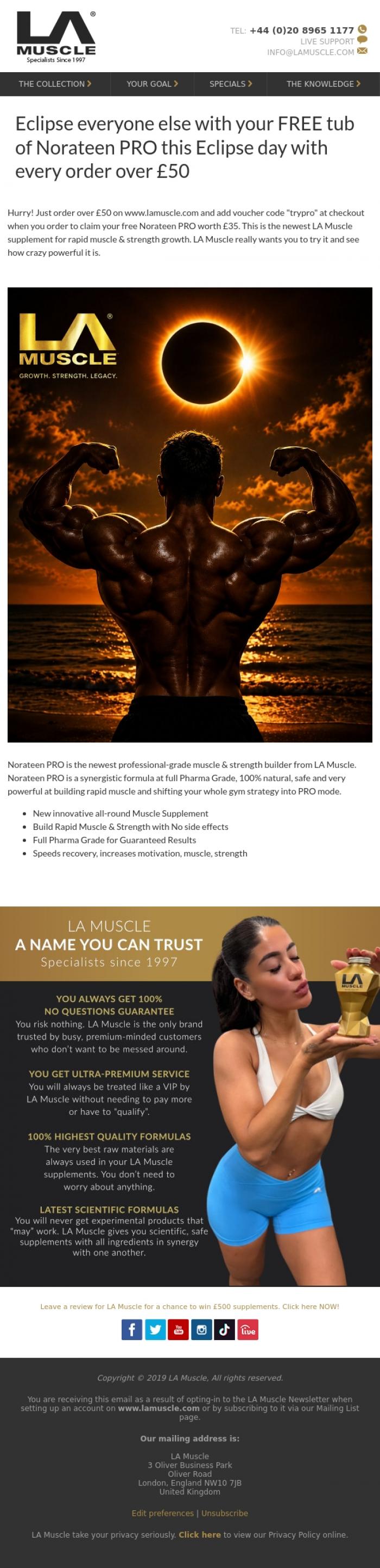 Email Design Inspiration from LA Muscle, Eclipse your rivals with this LA Muscle Offer!