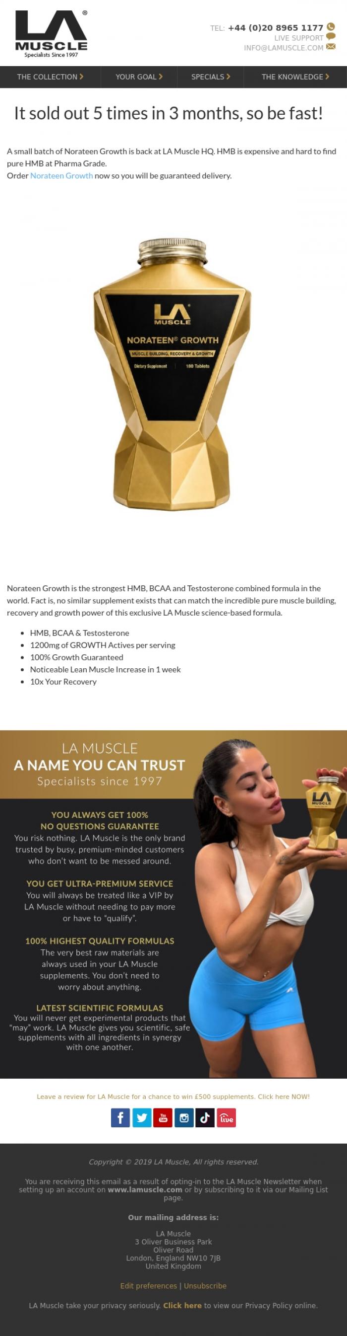 Email Design Inspiration from LA Muscle, Norateen Growth is back - but be fast!