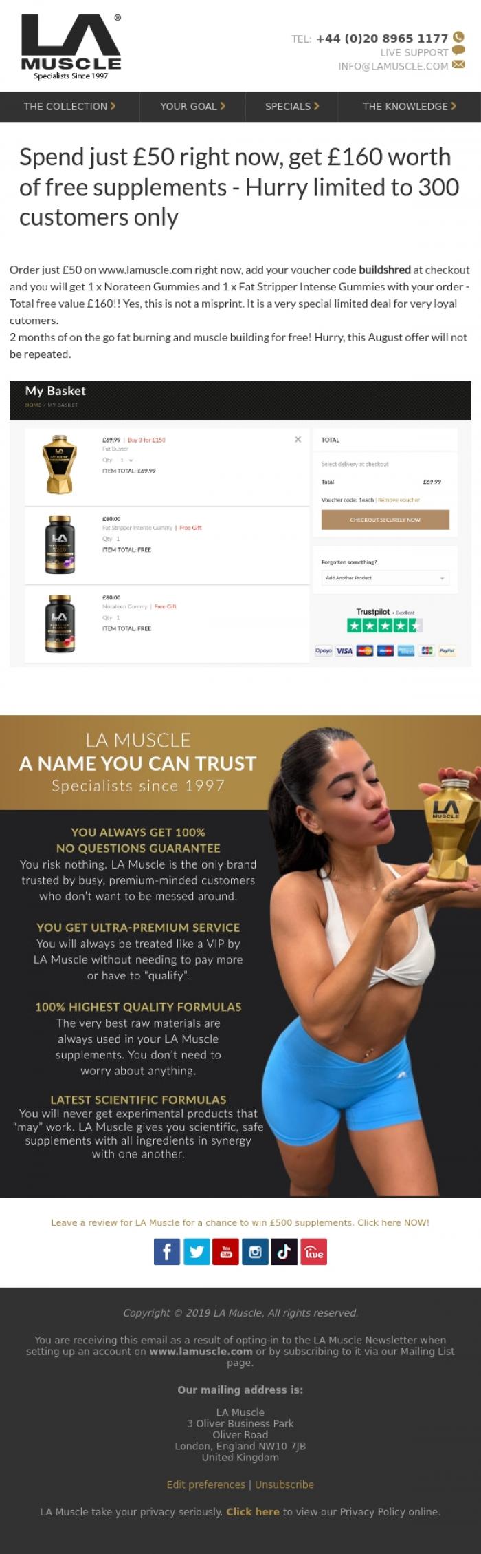 Email Design Inspiration from LA Muscle, &pound;160 free burner and builder today