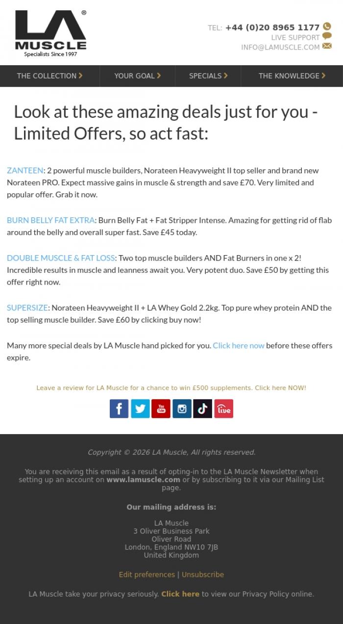 Email Design Inspiration from LA Muscle, Current Special Deals at LA Muscle