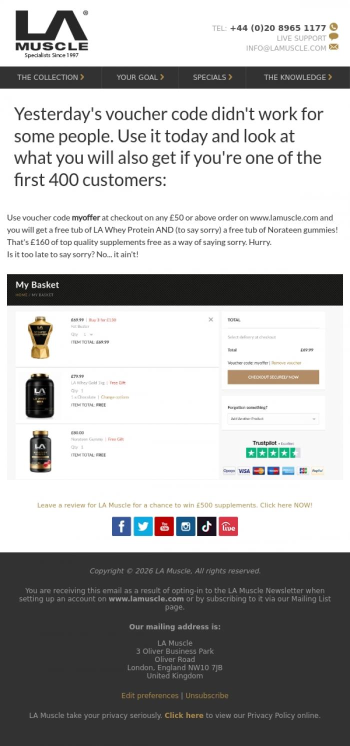 Email Design Inspiration from LA Muscle, We're really sorry