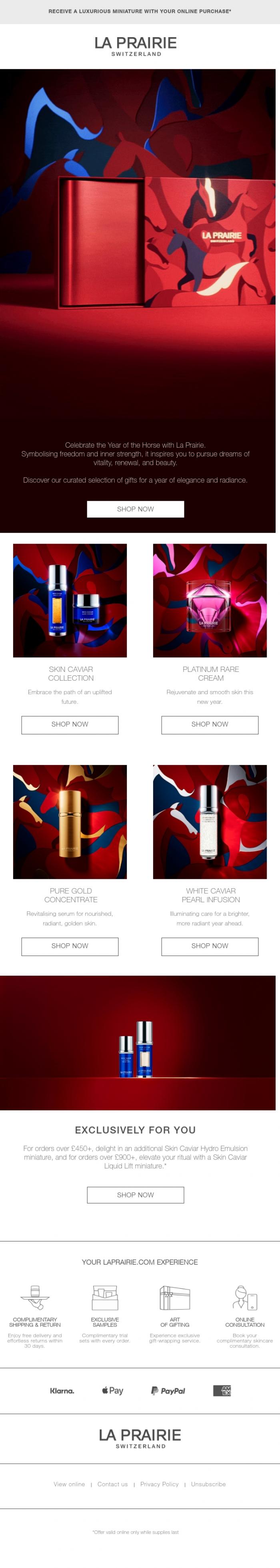 Email Design Inspiration from La Prairie, Renewal for the Year of the Horse