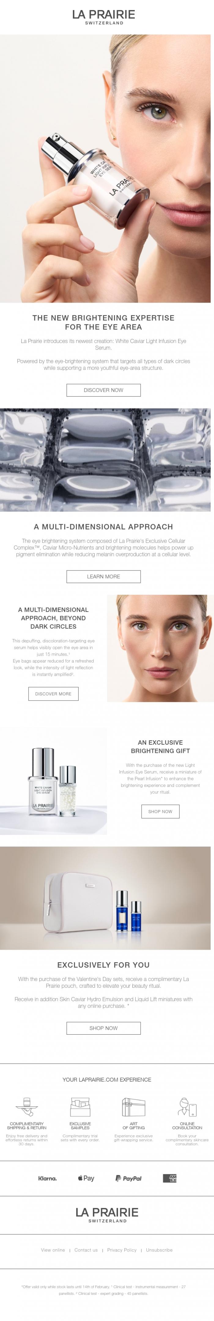 Email Design Inspiration from La Prairie, NEW: White Caviar Eye Serum, revealed