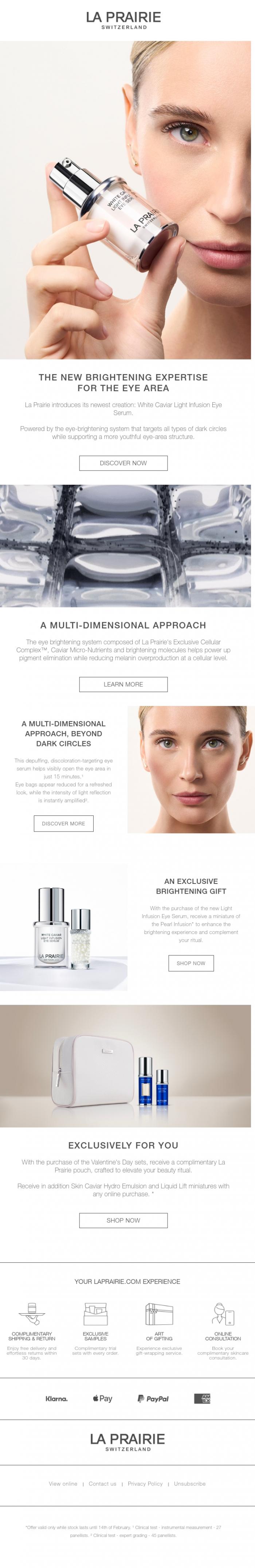 Email Design Inspiration from La Prairie, NEW: Visibly brighten the eye area