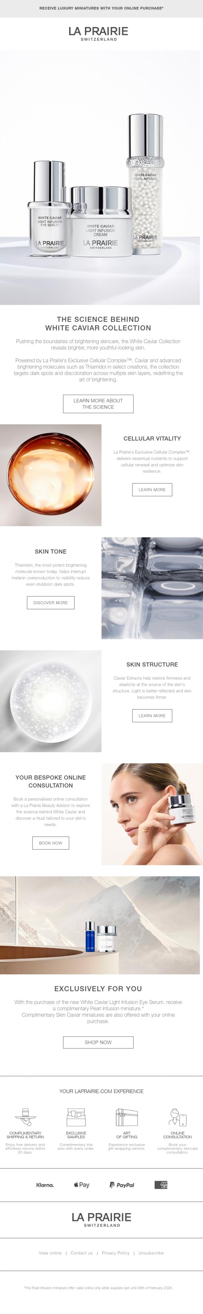 Email Design Inspiration from La Prairie, The Science behind White Caviar Collection