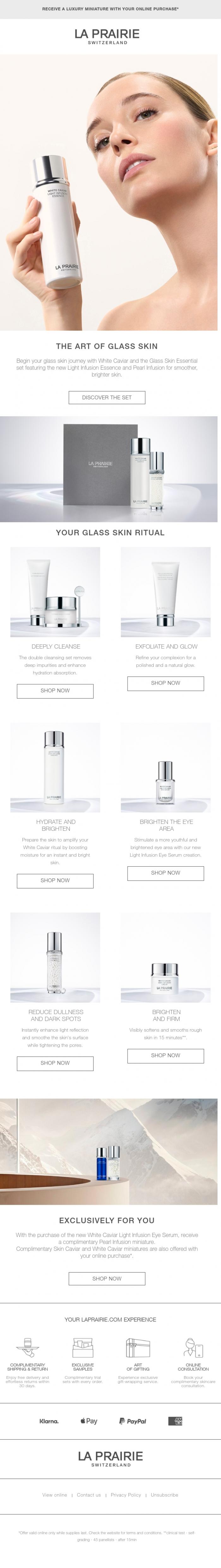 Email Design Inspiration from La Prairie, Achieve Glass Skin with White Caviar