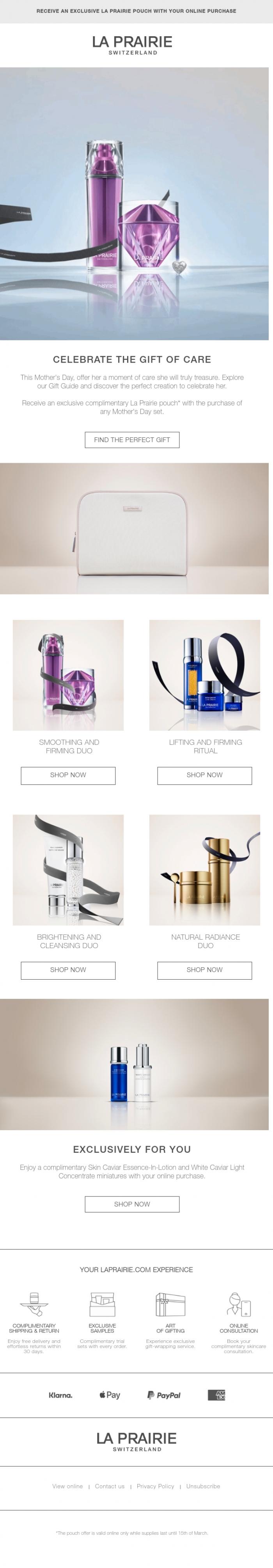 Email Design Inspiration from La Prairie, Celebrate Her