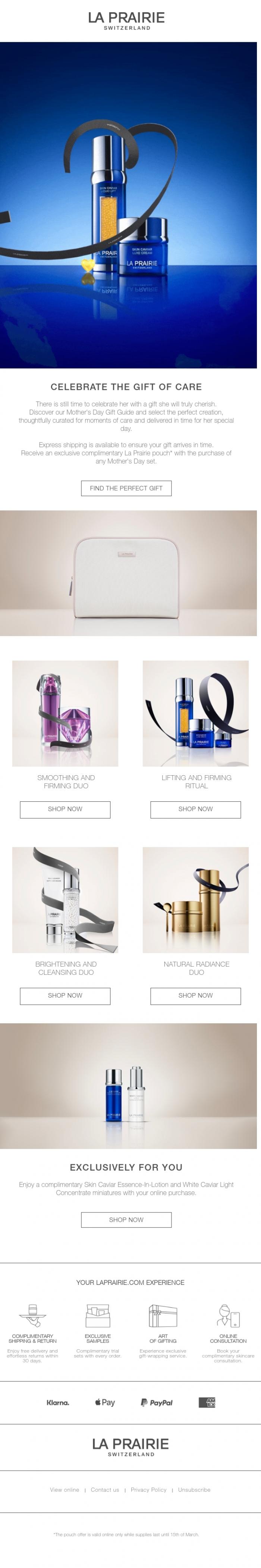 Email Design Inspiration from La Prairie, A Gift for Her, Delivered in Time