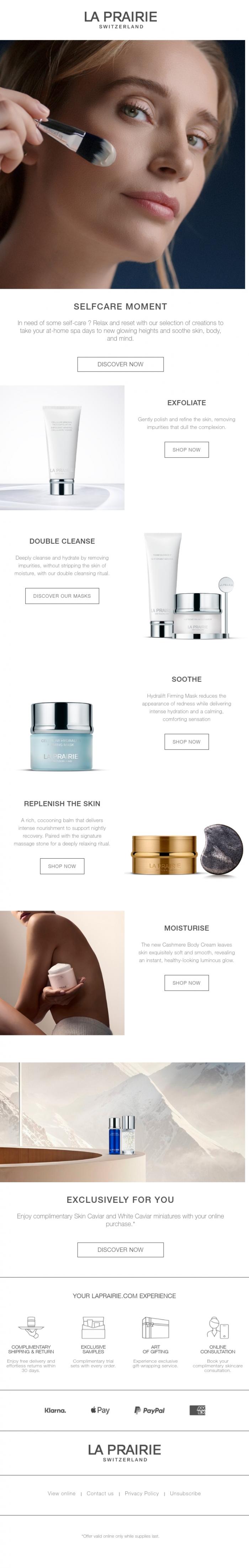 Email Design Inspiration from La Prairie, Looking for an at-home spa moment?