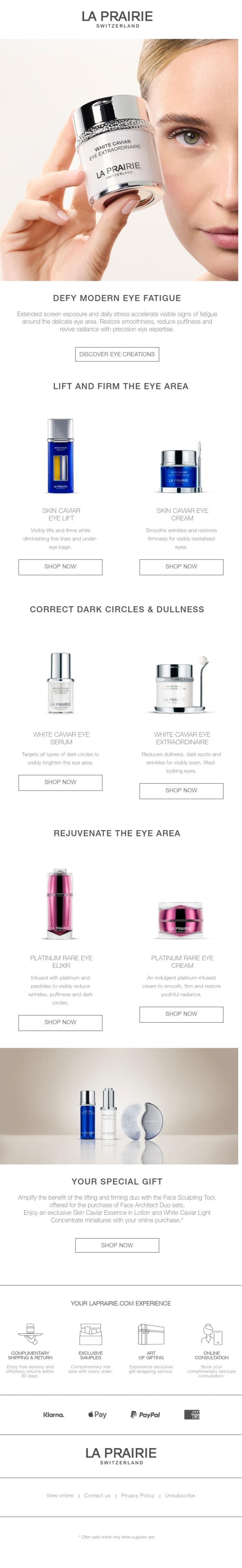 Email Design Inspiration from La Prairie, The Secret to Rested-Looking Eyes