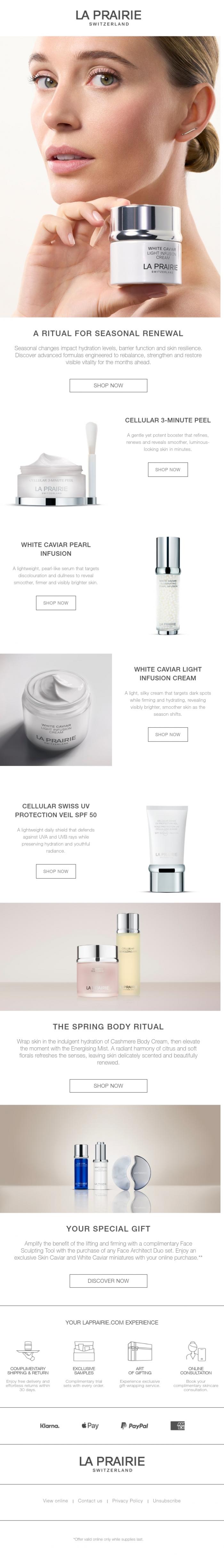 Email Design Inspiration from La Prairie, A new season for your skin