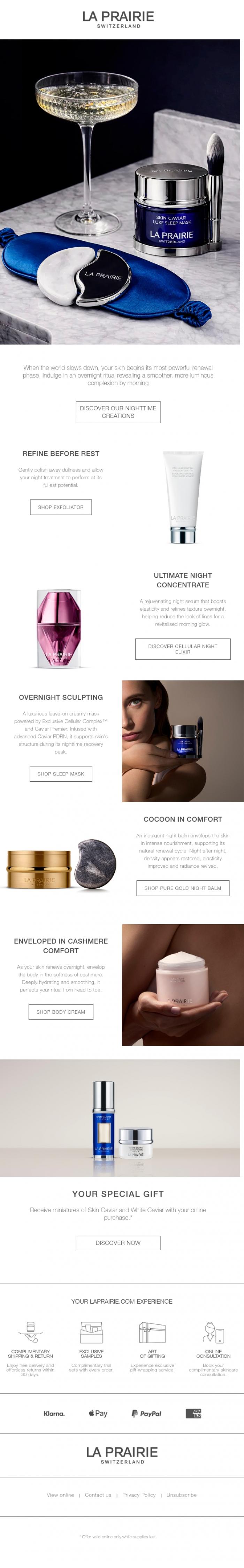 Email Design Inspiration from La Prairie, The ritual your skin awaits after dark