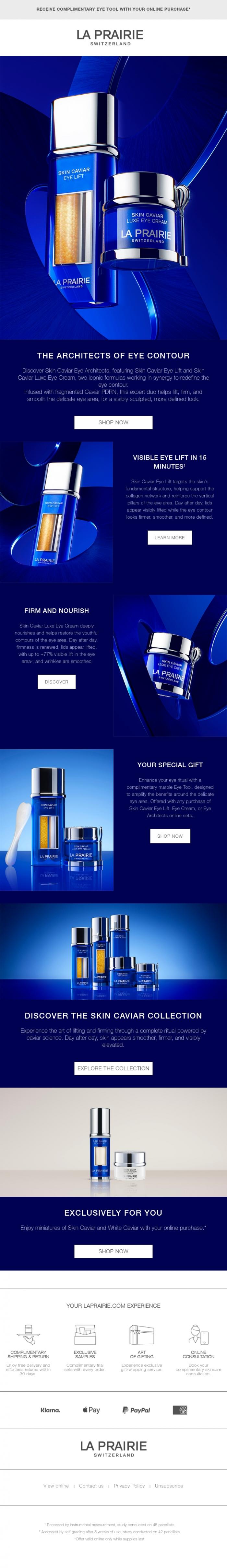 Email Design Inspiration from La Prairie, Redefine the eye contour