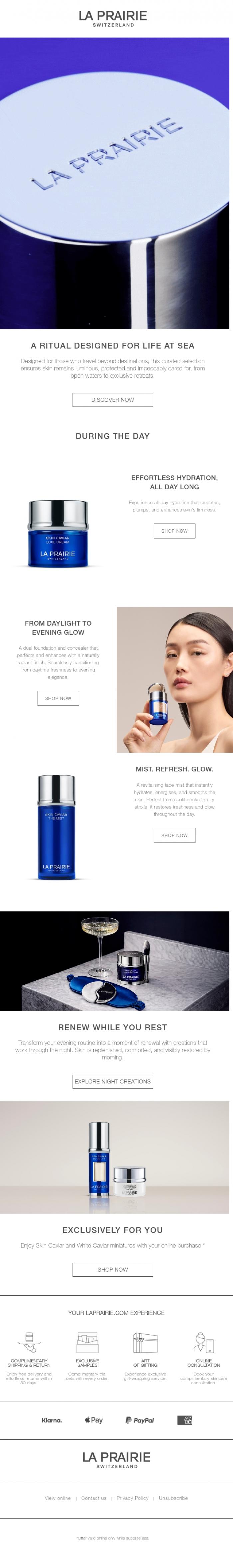 Email Design Inspiration from La Prairie, Your skincare ritual at sea