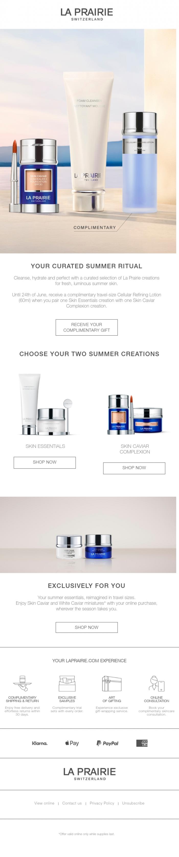 Email Design Inspiration from La Prairie, A Gift for Your Summer Ritual