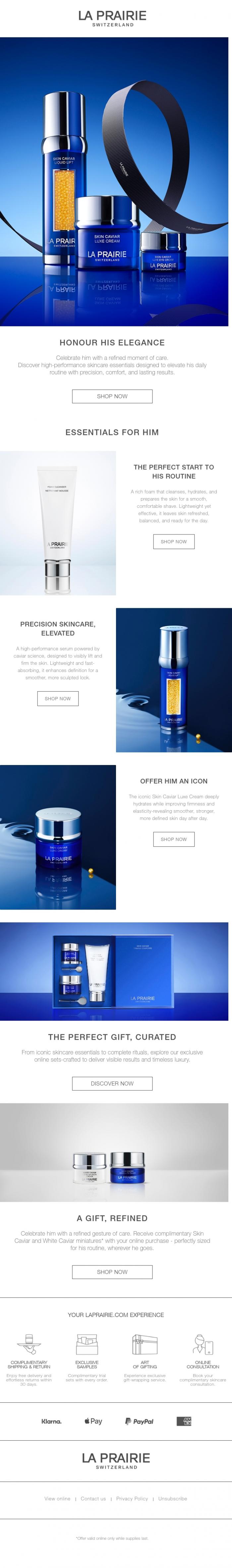 Email Design Inspiration from La Prairie, The Perfect Gift for Him