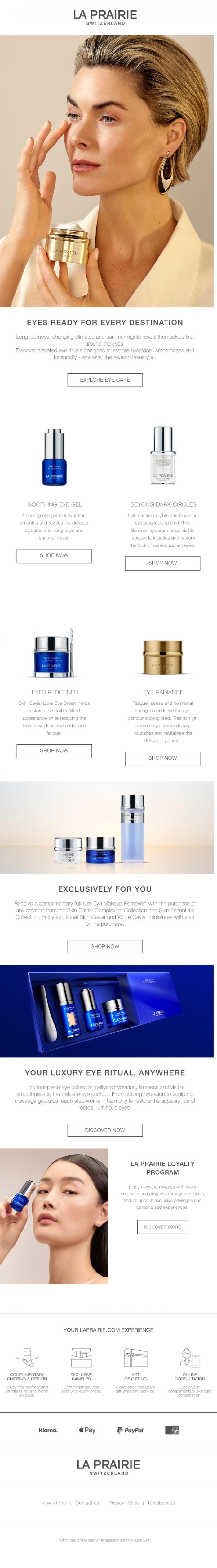 Email Design Inspiration from La Prairie, Eyes ready for every destination