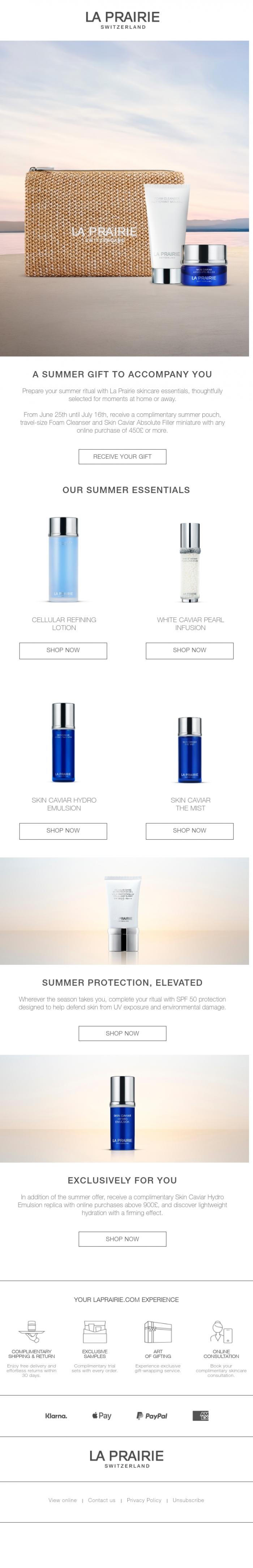 Email Design Inspiration from La Prairie, A Summer gift to accompany you