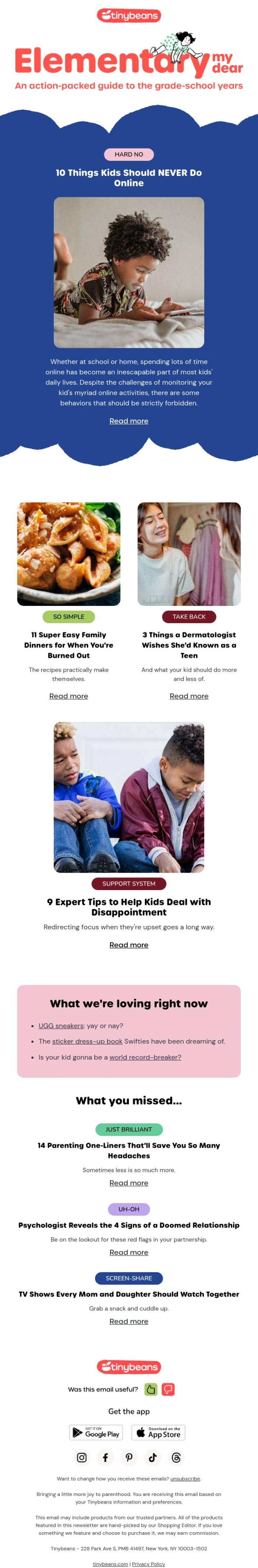 Email Design Inspiration from Lauren from Tinybeans, 10 Things Kids Should NEVER Do Online