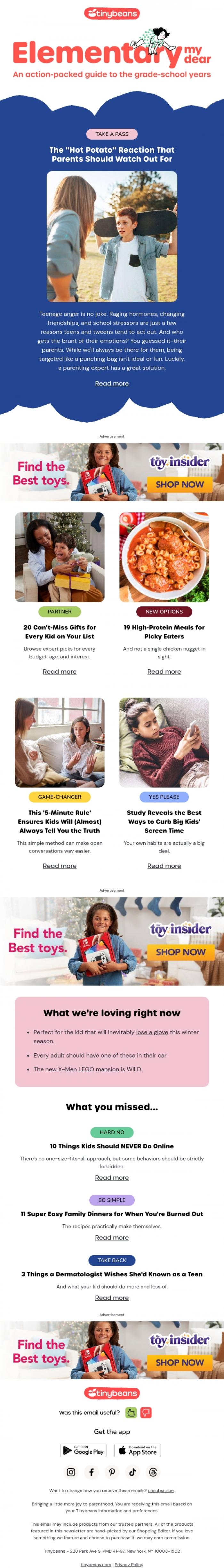 Email Design Inspiration from Lauren from Tinybeans, The "Hot Potato" Reaction That Parents Should Watch Out For