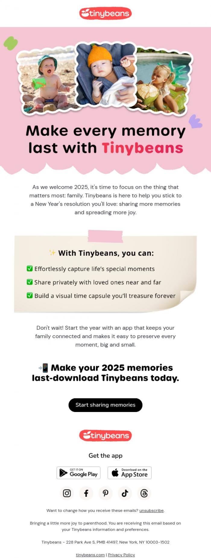 Email Design Inspiration from Lauren from Tinybeans, New Year's Resolution: Share More, Stress Less 🙌