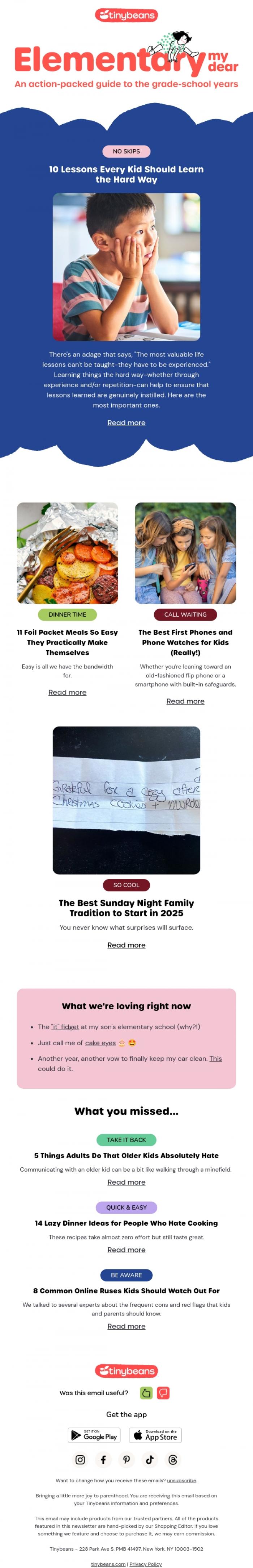 Email Design Inspiration from Lauren from Tinybeans, 10 Lessons Every Kid Should Learn the Hard Way