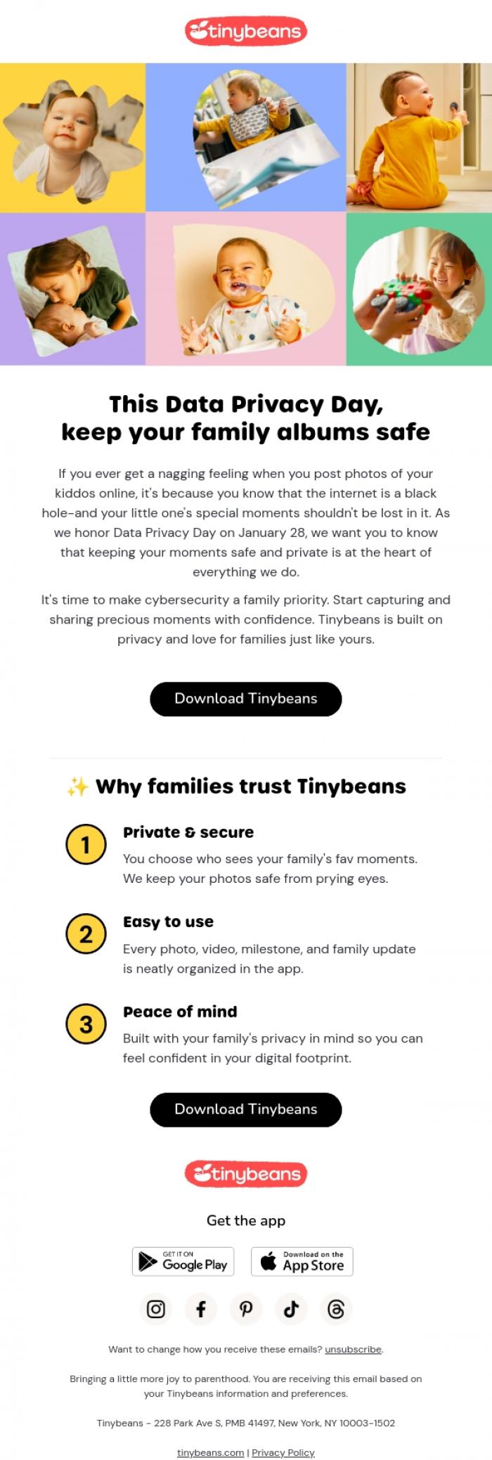 Email Design Inspiration from Lauren from Tinybeans, Your Memories, Your Privacy-Always 💾