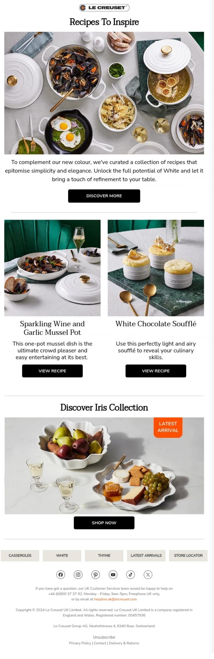 Email Design Inspiration from Le Creuset, Cook In Elegance With White