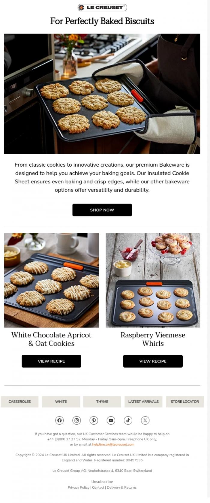 Email Design Inspiration from Le Creuset, Showstopping Biscuits 🍪