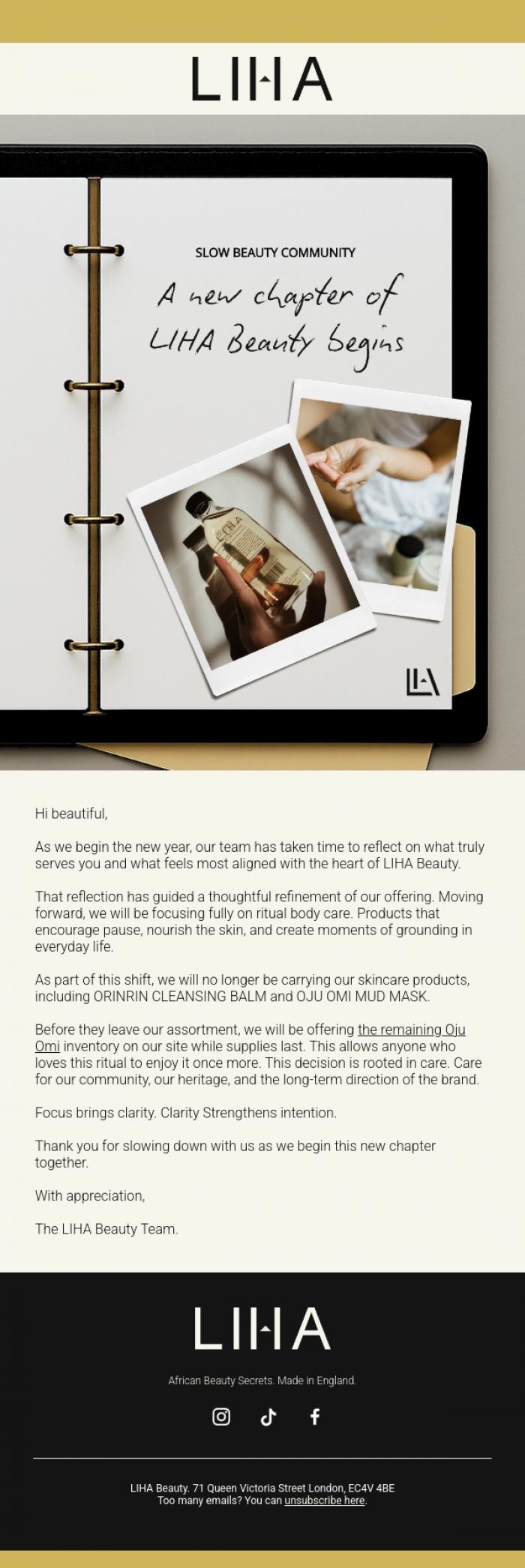 Email Design Inspiration from LIHA Beauty, Entering the new year with clarity