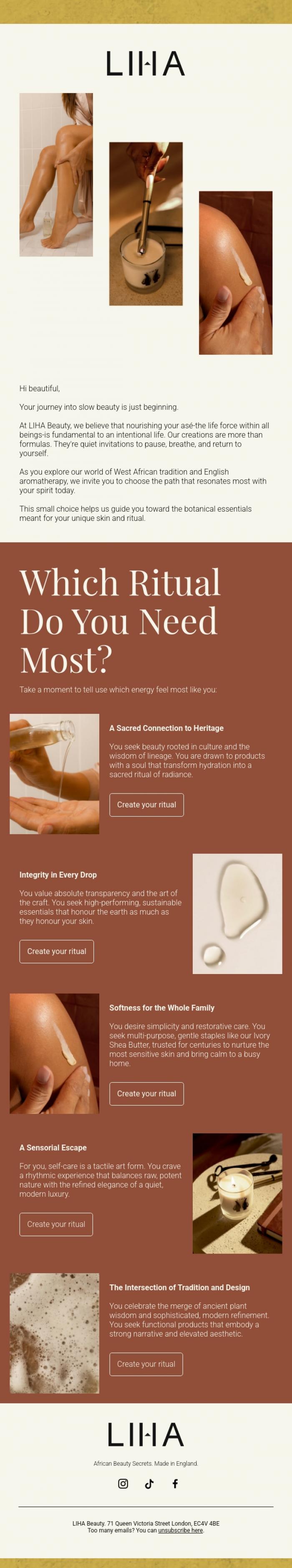 Email Design Inspiration from LIHA Beauty, A quiet invitation to discover your ritual