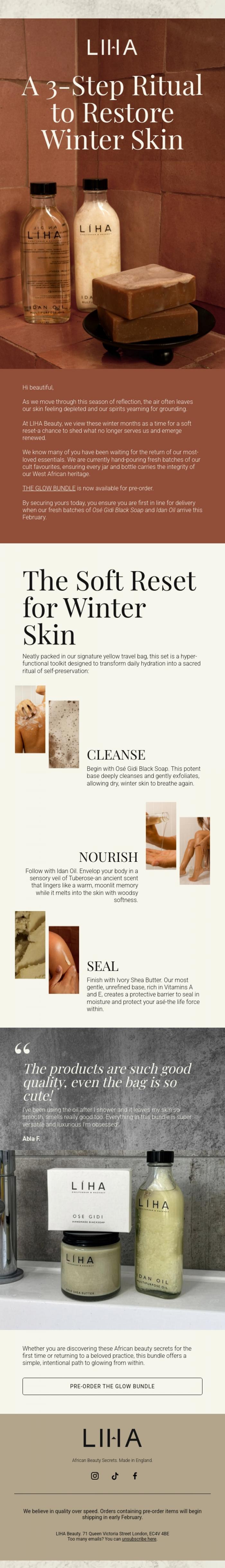 Email Design Inspiration from LIHA Beauty, The craft of radiance: The Glow Bundle returns