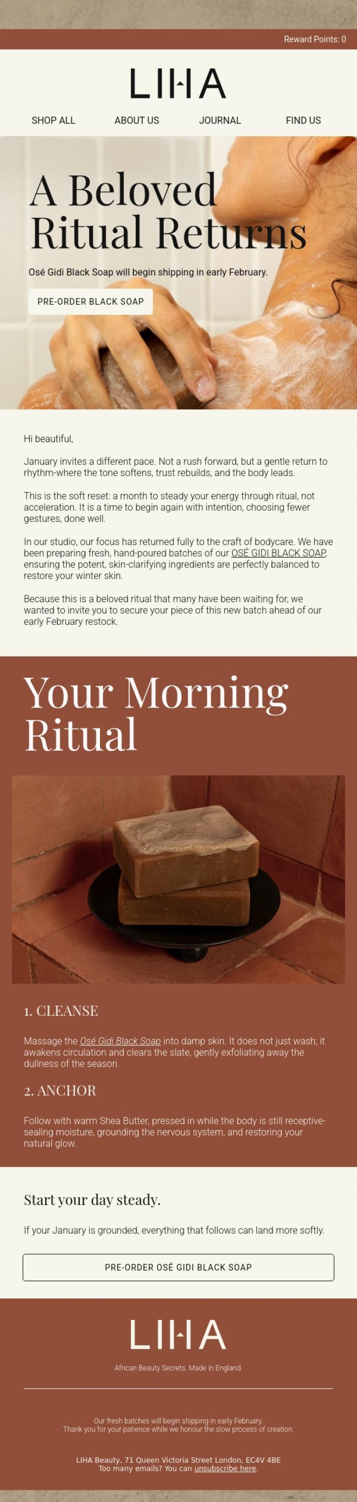 Email Design Inspiration from LIHA Beauty, A gentle return to rhythm