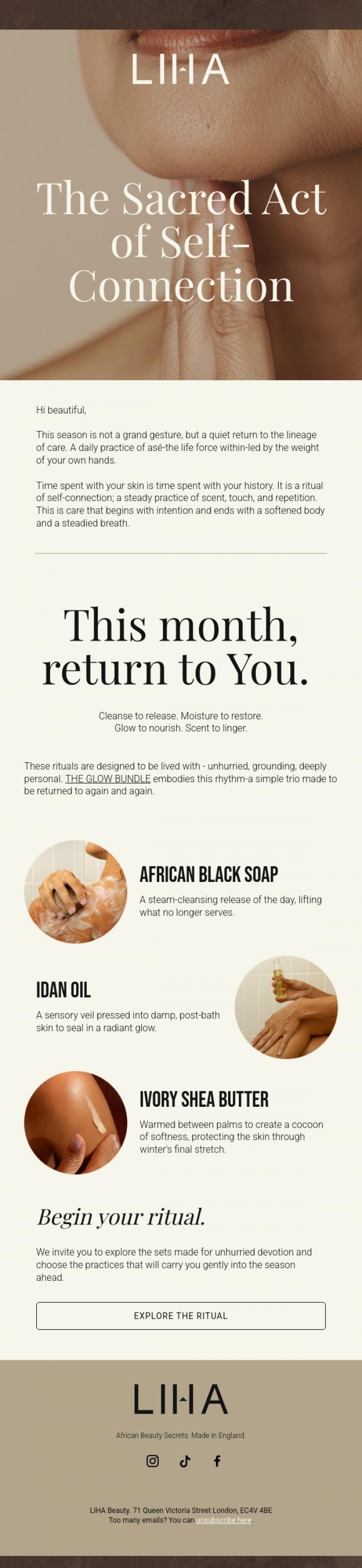 Email Design Inspiration from LIHA Beauty, A Ritual of Warmth and Return