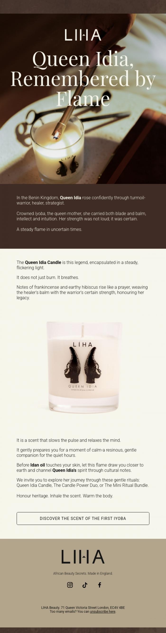 Email Design Inspiration from LIHA Beauty, The Flame of Queen Idia