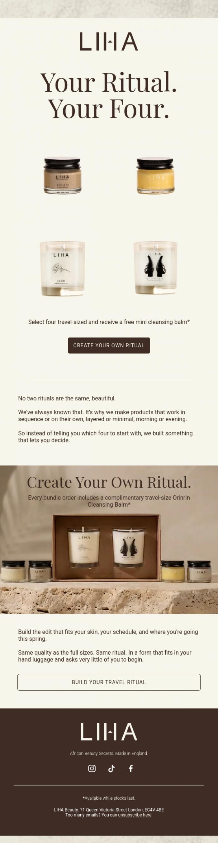 Email Design Inspiration from LIHA Beauty, Your Ritual. Your Four