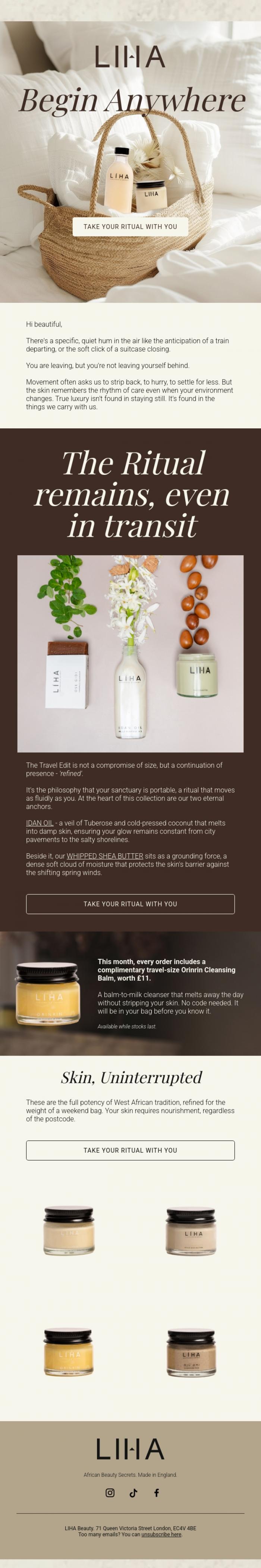 Email Design Inspiration from LIHA Beauty, Everything you need, nothing you don't